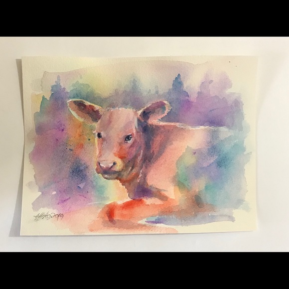 ⭕️ SOLD Original painting cow calf western sunset - Picture 6 of 8